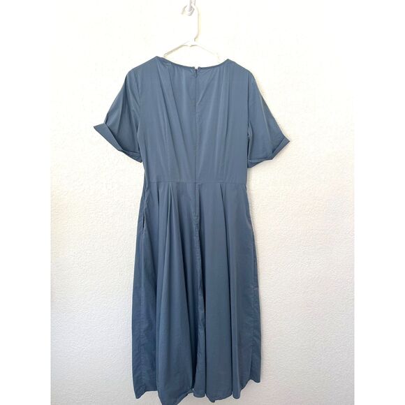 Cos Cotton Flared Midi Dress Casual Pockets Blue Size 10 - Picture 6 of 11